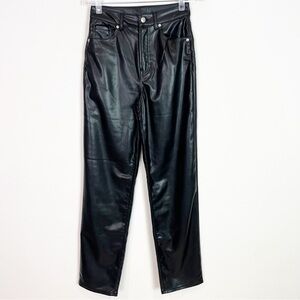 DIVIDED H&M BLACK FAUX LEATHER HIGH RISE STRAIGHT LEG PANTS WOMENS SZ 0